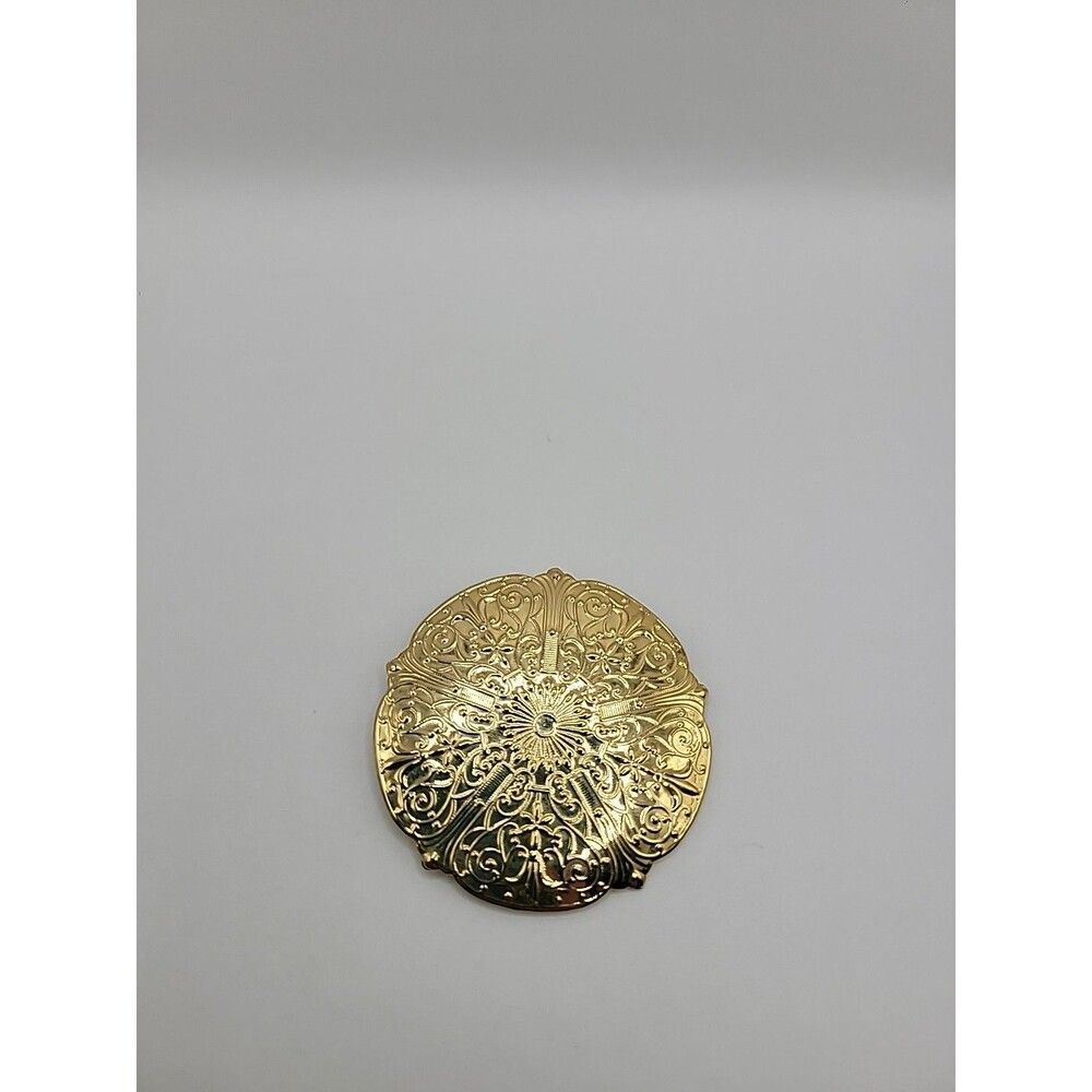 Vintage Gold Tone Filigree Scarf Clip Round Ornate‎ Floral Sunburst Design